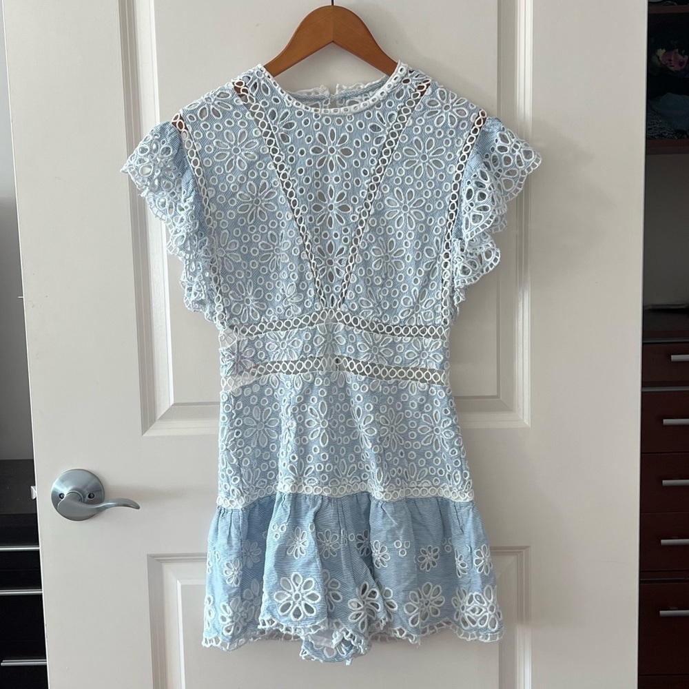 SAYLOR Shanice Eyelet Pinstripe Romper - Picture 2 of 16